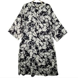 Pink K Kmart Womens Size Large Black/White Floral Long Kimono Robe 1/4 Zip Front